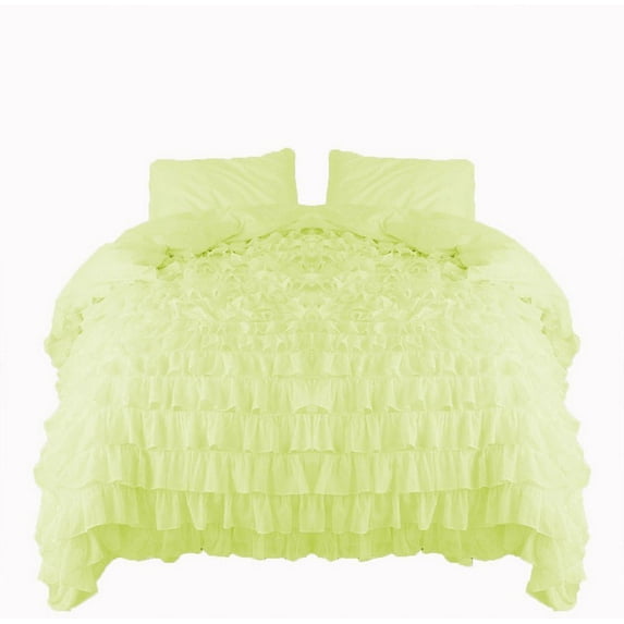 Amay 800 Thread Count 1 Piece Premium Waterfall Ruffle Duvet Cover 100% Organic Cotton Full/Queen ( 90X90 ) Sage Solid