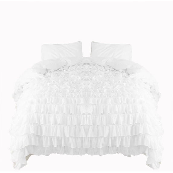 Amay 800 Thread Count 1 Piece Premium Waterfall Ruffle Duvet Cover 100% Organic Cotton King (90X102 ) White Solid