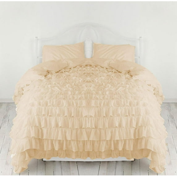 Amay 800 Thread Count 1 Piece Premium Waterfall Ruffle Duvet Cover 100% Organic Cotton King Plus (120X120 ) Beige Solid