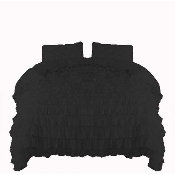 Amay 800 Thread Count 1 Piece Premium Waterfall Ruffle Duvet Cover 100% Organic Cotton King Plus (120X120 ) Black Solid