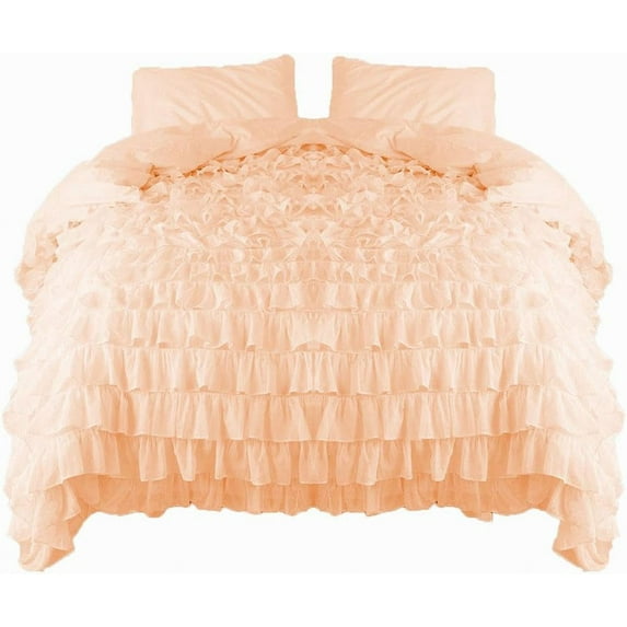 Amay 800 Thread Count 1 Piece Premium Waterfall Ruffle Duvet Cover 100% Organic Cotton King Plus (120X120 ) Peach Solid