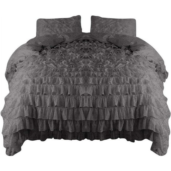 Amay 800 Thread Count 1 Piece Premium Waterfall Ruffle Duvet Cover 100% Organic Cotton Oversized King ( 120x 98 )Dark Grey Solid
