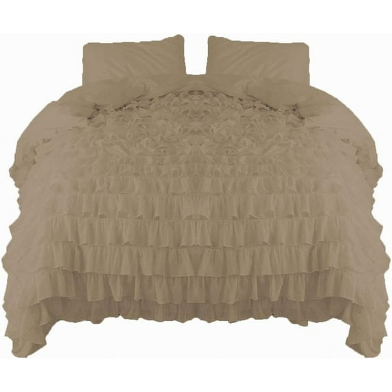 Amay 800 Thread Count 1 Piece Premium Waterfall Ruffle Duvet Cover 100% Organic Cotton Oversized King ( 120x 98 )Taupe Solid
