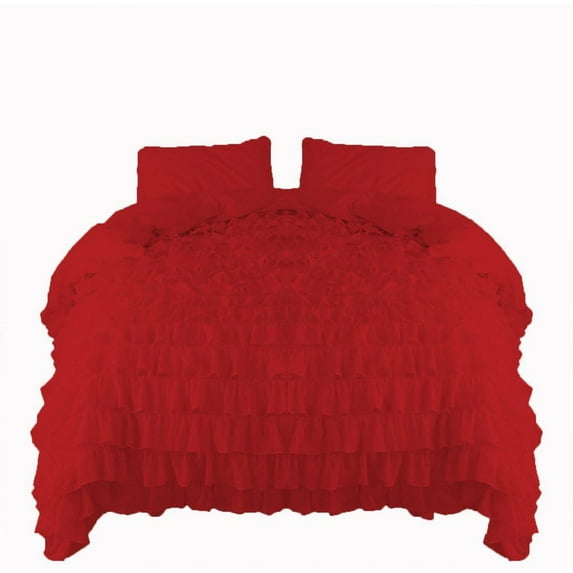 Amay 800 Thread Count 1 Piece Premium Waterfall Ruffle Duvet Cover 100% Organic Cotton Oversized Queen ( 98X98 ) Burgundy Solid