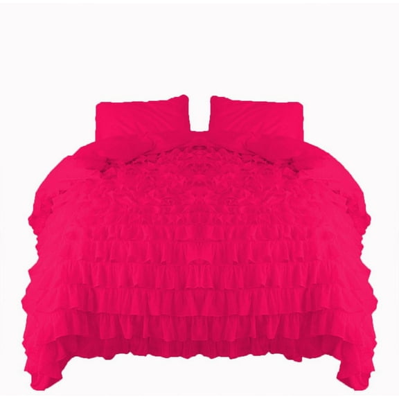Amay 800 Thread Count 1 Piece Premium Waterfall Ruffle Duvet Cover 100% Organic Cotton Oversized Queen ( 98X98 ) Hot Pink Solid