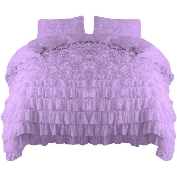 Amay 800 Thread Count 1 Piece Premium Waterfall Ruffle Duvet Cover 100% Organic Cotton Queen XL ( 100X100 ) Lavender Solid