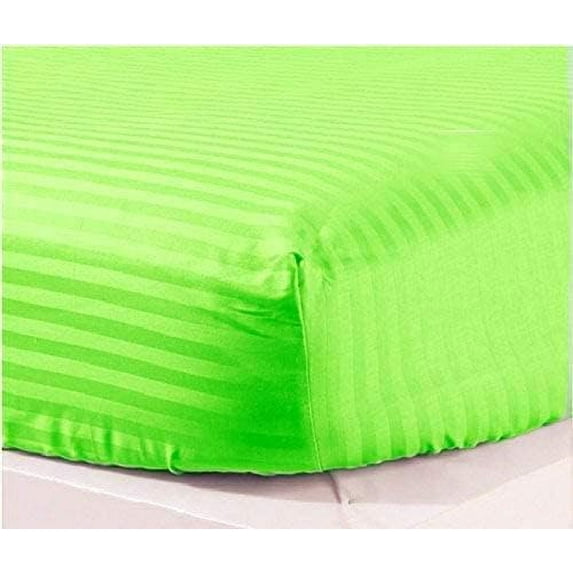 Amay 800TC Organic Cotton Olympic Queen Size Fitted Sheet ( 66X80 ) Fits Mattress Upto 12 -15 inches Parrot Green Stripe