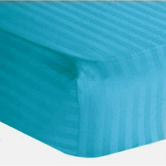 Amay 800TC Organic Cotton Queen Size Fitted Sheet ( 60X80 ) Fits Mattress Upto 10-12 inches Turquoise Stripe