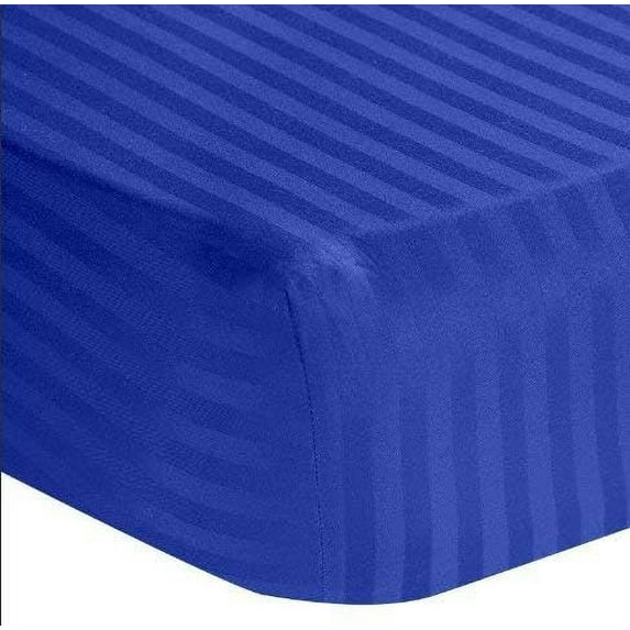 Amay 800 TC Organic Cotton RV King Size Fitted Sheet ( 72X75 )Fits Mattress Upto 27 inches Royal Blue Stripe