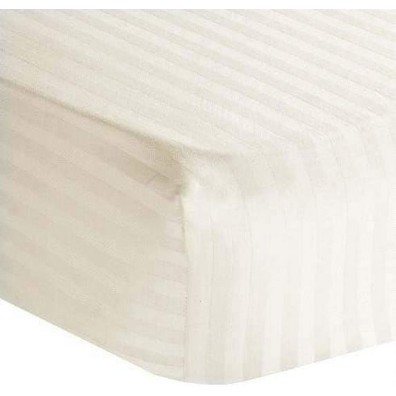 Amay 800 TC Organic Cotton Split King Size Fitted Sheet ( 39X80 ) Fits Mattress Upto 27 inches Ivory Stripe
