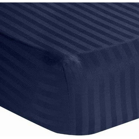 Amay 800 TC Organic Cotton Split King Size Fitted Sheet ( 39X80 ) Fits Mattress Upto 27 inches Navy Blue Stripe