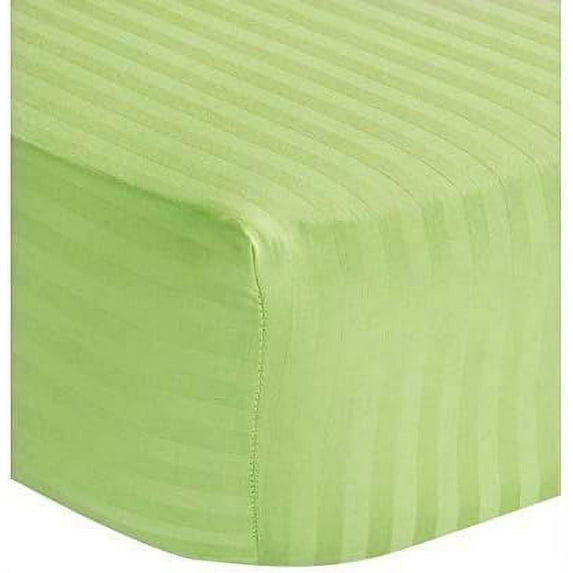 Amay 800 Thread Count 100% Organic Cotton Twin Size Fitted Sheet ( 39X75 ) Fits Mattress Upto 21 inches Sage Stripe