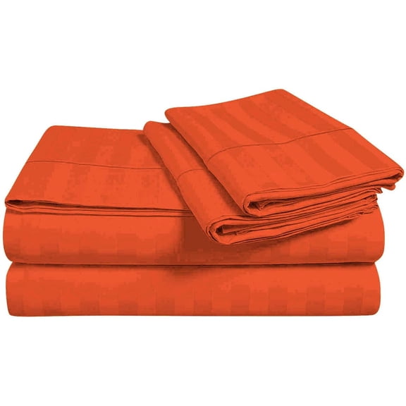 Amay 800 Thread Count 100% Organic Cotton Twin XL Size 1PC Flat Sheet ( 70x102 ) Orange Striped