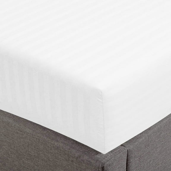 Amay 800TC 100% Organic Cotton 1-PC Fitted Sheet Alaska King Size( 108X108 ) Fits Mattress Upto 8-10 inches, White Stripe