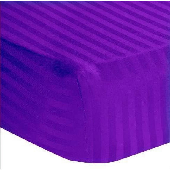 Amay 800TC Organic Cotton King Size Fitted Sheet ( 76X80 ) Fits Mattress Upto 10-12 inches Purple Stripe