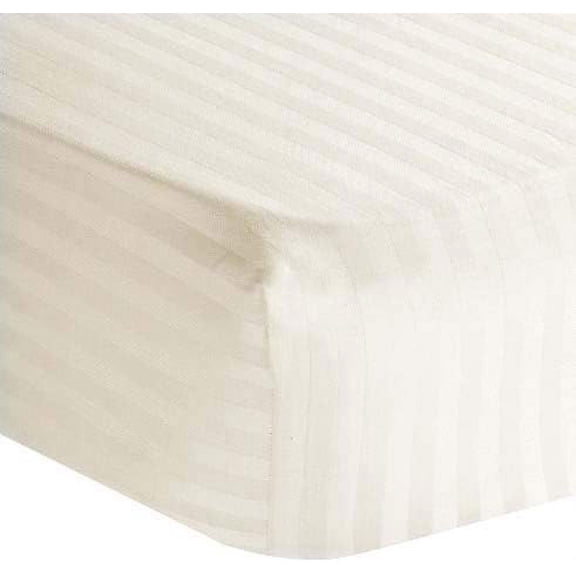 Amay 800TC Organic Cotton Olympic Queen Size Fitted Sheet ( 66X80 ) Fits Mattress Upto 10-12 inches Ivory Stripe