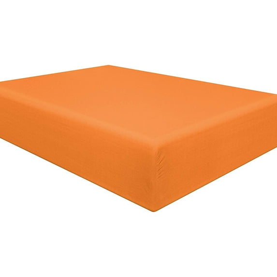 Amay 800TC Organic Cotton Queen Size Fitted Sheet ( 60X80 ) Fits Mattress Upto 12-15 inches, Orange Solid