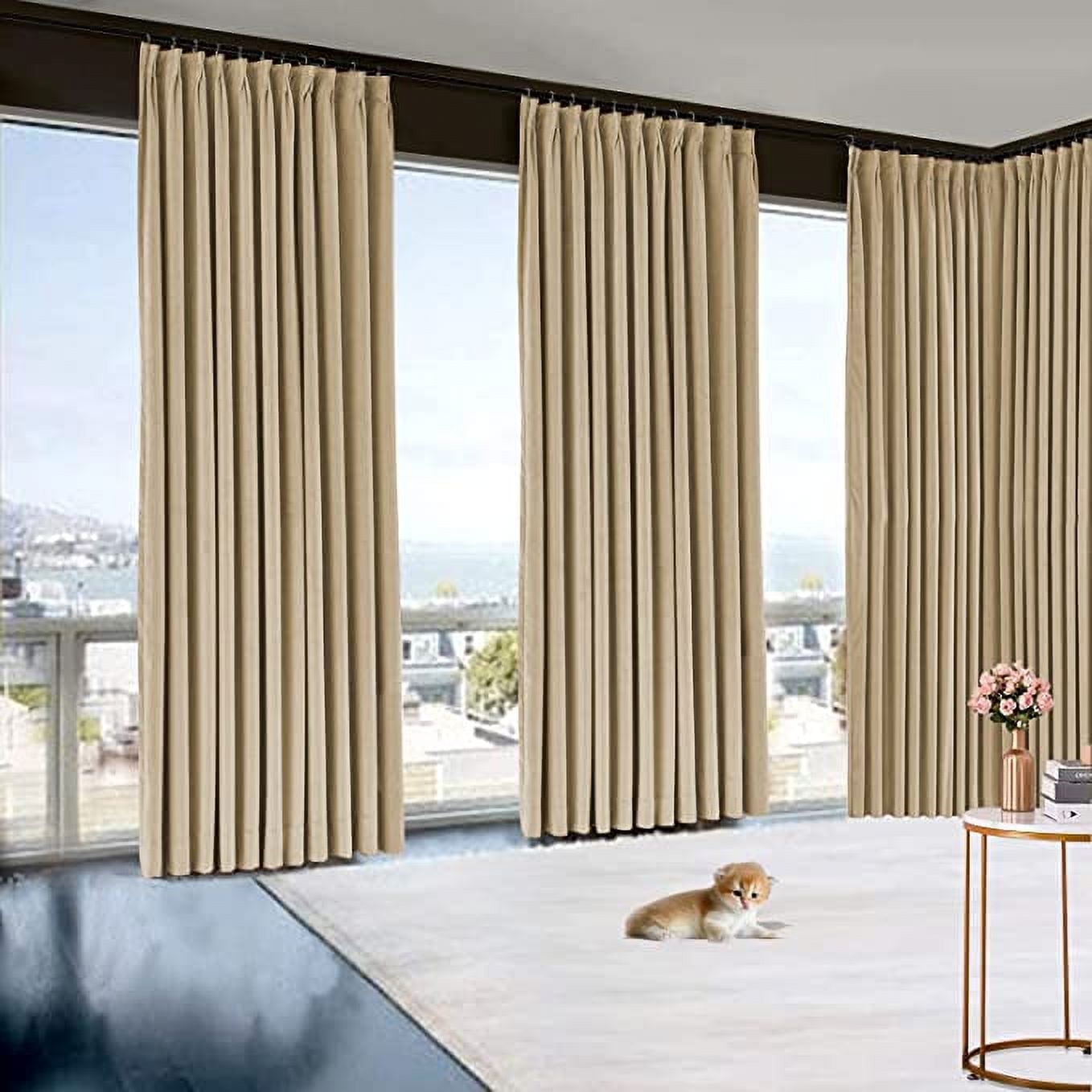 Amay Blackout Double Pinch Pleat Curtain Panel Beige 50"W x 132"L- 1Panel