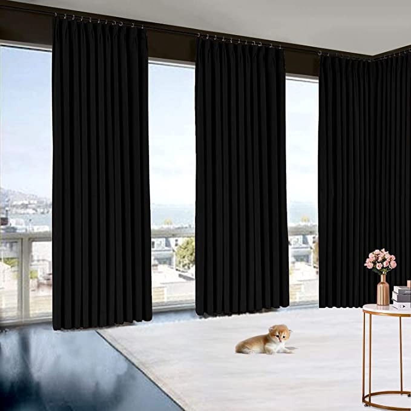 Amay Blackout Double Pinch Pleat Curtain Panel Black 50"W x 204"L- 1Panel