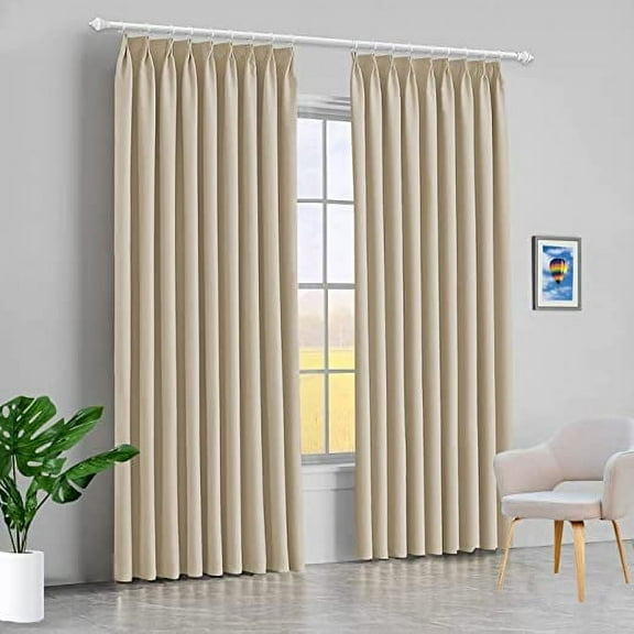 Amay Blackout Double Pinch Pleat Curtain Panel Draperies Beige 100"W x 96"L-1 Panel