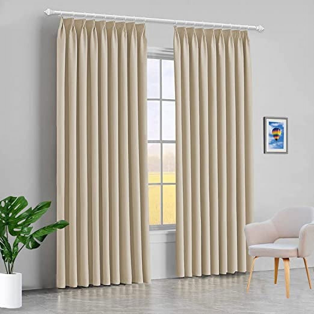 Amay Blackout Double Pinch Pleat Curtain Panel Draperies Drapes Beige 120"W x 132"L- 1Panel