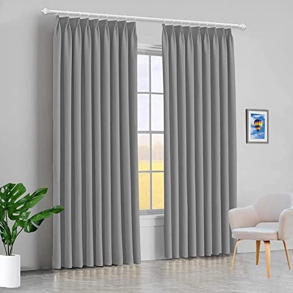 Amay Blackout Double Pinch Pleat Curtain Panel Draperies Grey 100"W x 84"L-1 Panel