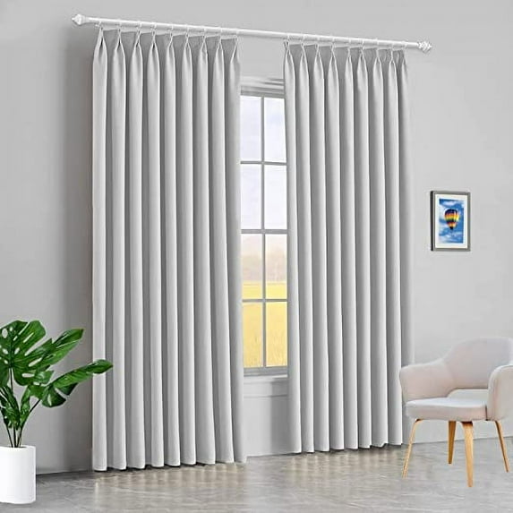 Amay Blackout Double Pinch Pleat Curtain Panel Draperies Silver Grey 72"W x 132"L-1 Panel