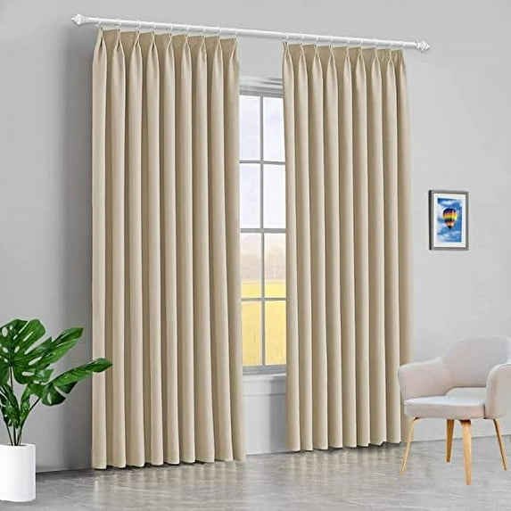 Amay Blackout Double Pinch Pleat Curtain Panel Drapes Beige 150"W x 84"L- 1Panel