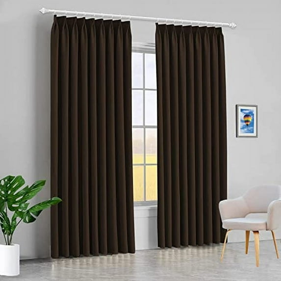Amay Blackout Double Pinch Pleat Curtain Panel Drapes Brown 150"W x 108"L- 1Panel