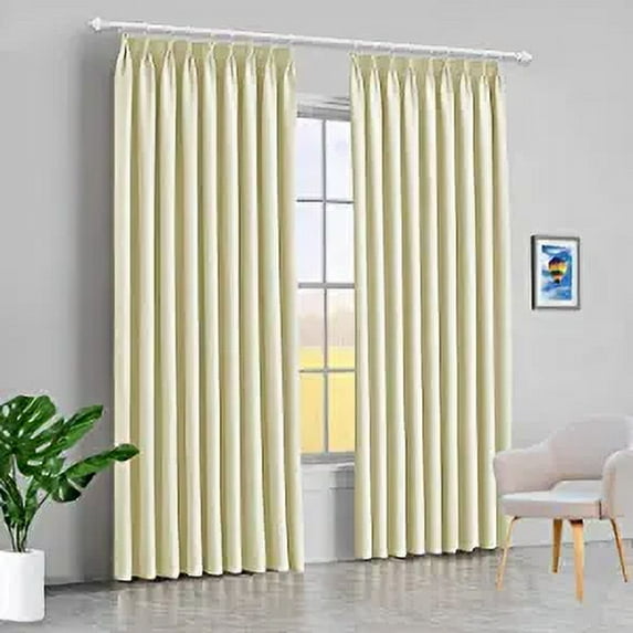 Amay Blackout Double Pinch Pleat Curtain Panel Drapes Ivory 120"W x 84"L- 1Panel