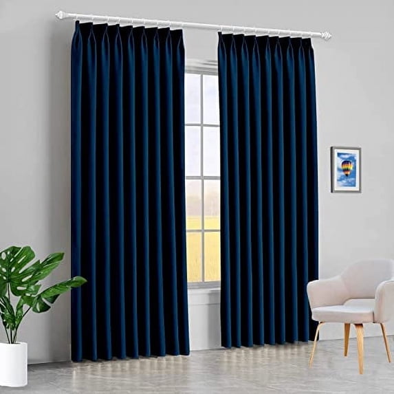 Amay Blackout Double Pinch Pleat Curtain Panel Drapes Navy Blue 120"W x 84"L- 1Panel