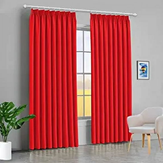Amay Blackout Double Pinch Pleat Curtain Panel Drapes True Red 150"W x 108"L- 1Panel