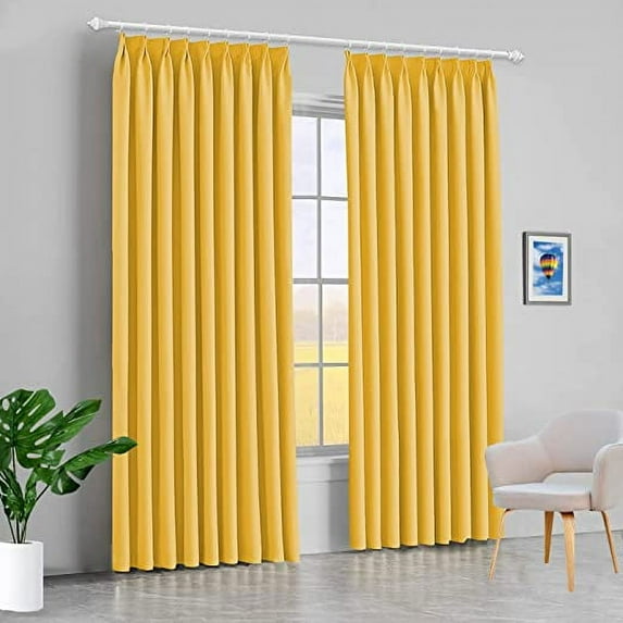 Amay Blackout Double Pinch Pleat Curtain Panel Drapes Yellow/Gold 150"W x 72"L- 1Panel