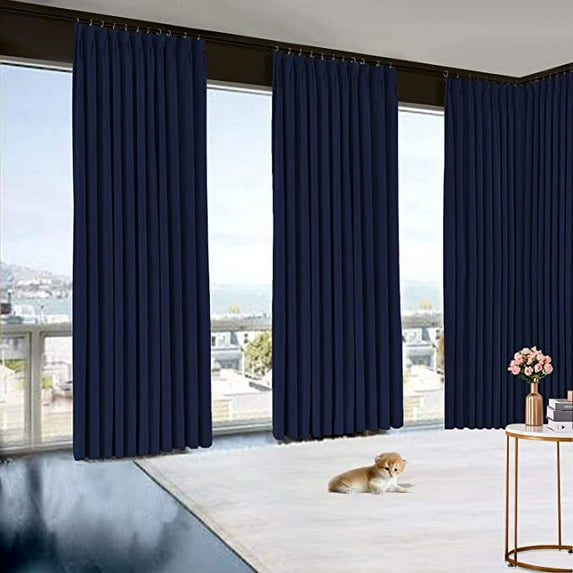 Amay Blackout Double Pinch Pleat Curtain Panel Navy Blue 50"W x 96"L- 1Panel