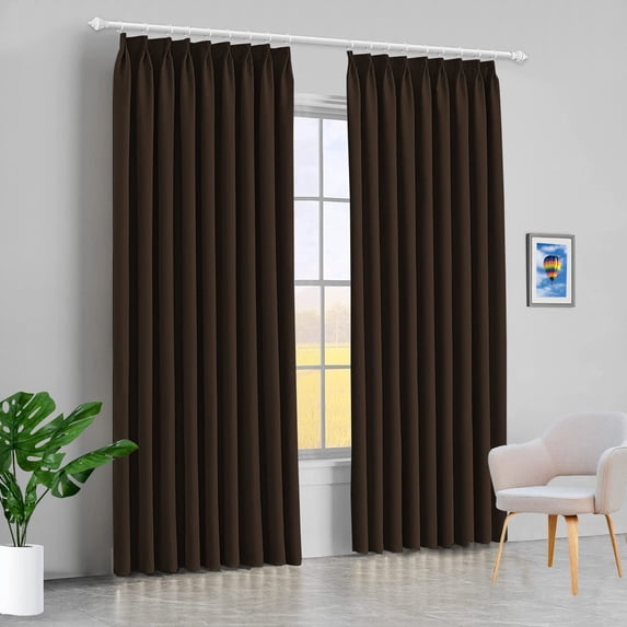 Amay Blackout Double Pinch Pleated Curtains Panel Dark Chocolate Solid, 100 Inch Wide by 108 Inch Long- 1Panel