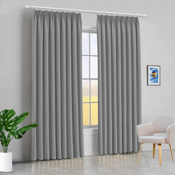 Amay Blackout Double Pinch Pleated Curtains Panel Dark Grey Solid, 84 Inch Wide by 108 Inch Long- 1Panel