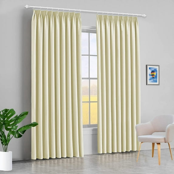 Amay Blackout Double Pinch Pleated Curtains Panel Ivory Solid, 84 Inch Wide by 84 Inch Long- 1Panel