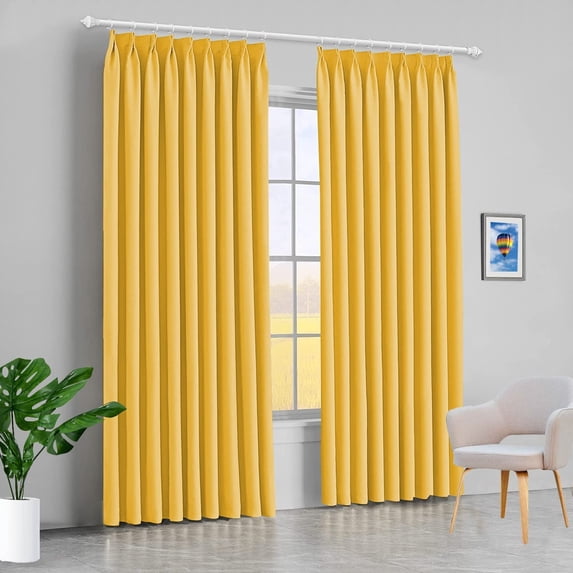 Amay Blackout Double Pinch Pleated Curtains Panel Mustard Yellow Solid, 72 Inch Wide by 120 Inch Long- 1Panel