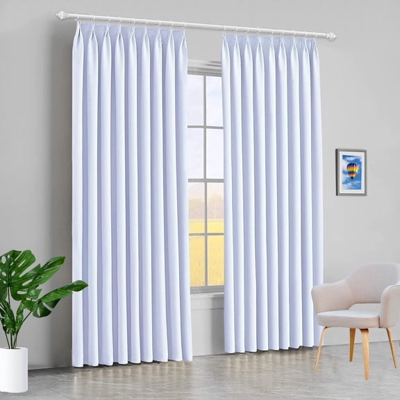 Amay Blackout Double Pinch Pleated Curtains Panel Pure White Solid, 72 Inch Wide by 72 Inch Long- 1Panel