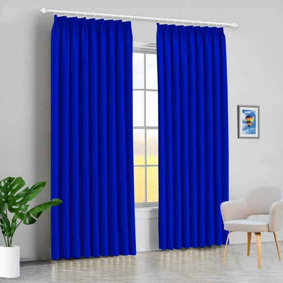 Amay Blackout Double Pinch Pleated Curtains Panel Royal Blue Solid, 100 Inch Wide by 84 Inch Long- 1Panel