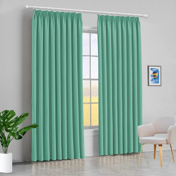 Amay Blackout Double Pinch Pleated Curtains Panel Seafoam Green Solid, 72 Inch Wide by 84 Inch Long- 1Panel