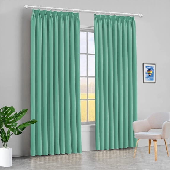 Amay Blackout Double Pinch Pleated Curtains Panel Seafoam Green Solid, 84 Inch Wide by 72 Inch Long- 1Panel