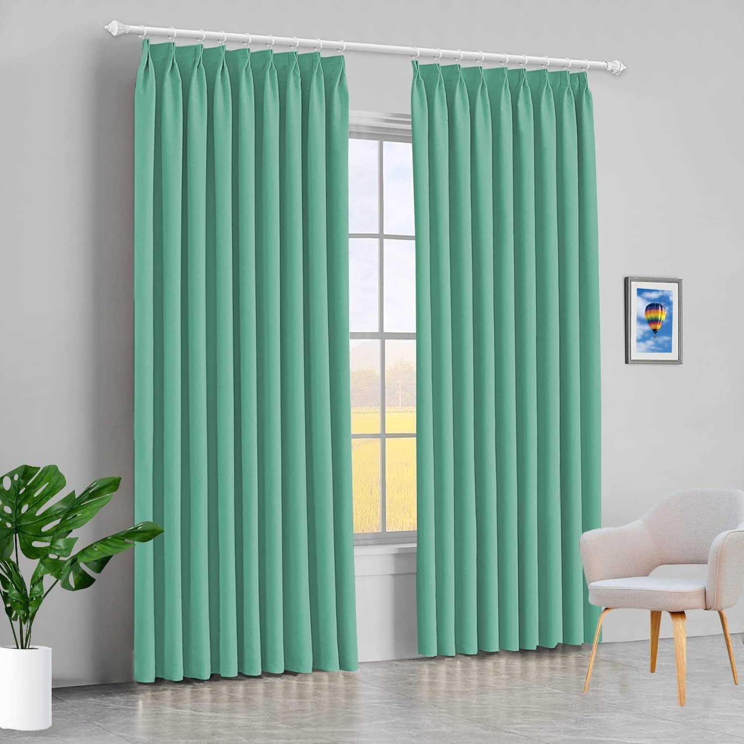 Amay Blackout Double Pinch Pleated Curtains Panel Seafoam Green Solid, 84 Inch Wide by 96 Inch Long- 1Panel