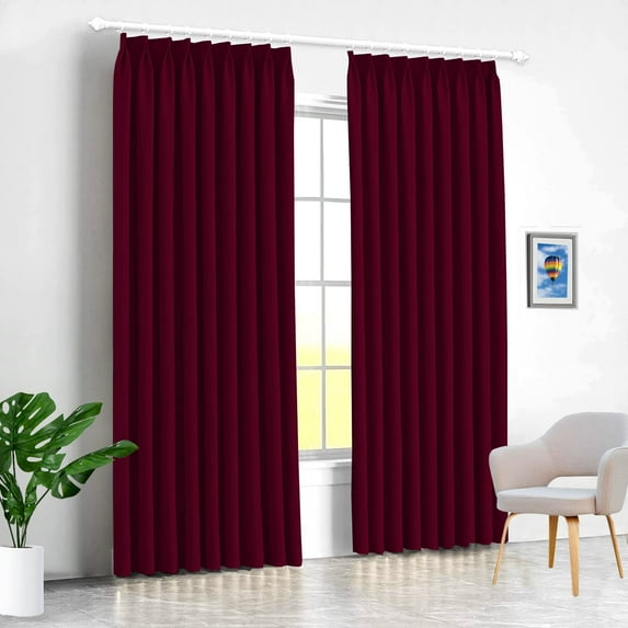Amay Blackout Double Pinch Pleated Curtains Panel Wine Solid, 100 Inch Wide by 84 Inch Long- 1Panel