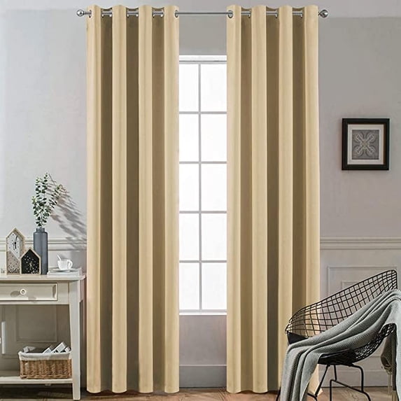 Amay Blackout Grommet Curtain Panel Beige 52 Inch Wide by 120 Inch Long- 1Panel