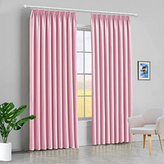 Amay Double Pinch Pleat Blackout Curtain Panel Baby Pink 42"W x 95"L-1Panel