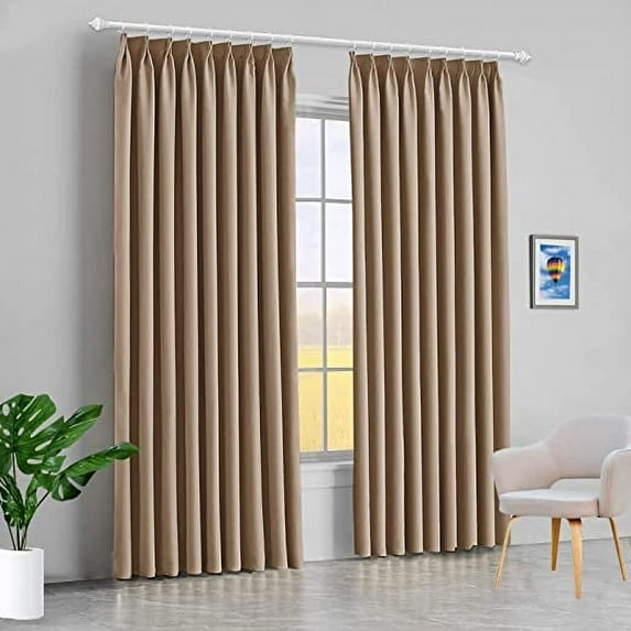 Amay Double Pinch Pleat Blackout Curtain Panel Taupe 52"W x 108"L-1Panel