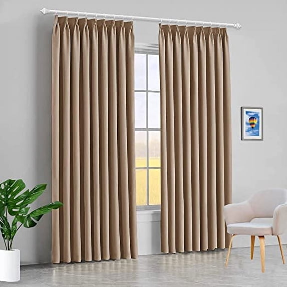 Amay Double Pinch Pleat Blackout Curtain Panel Taupe 52"W x 132"L-1Panel