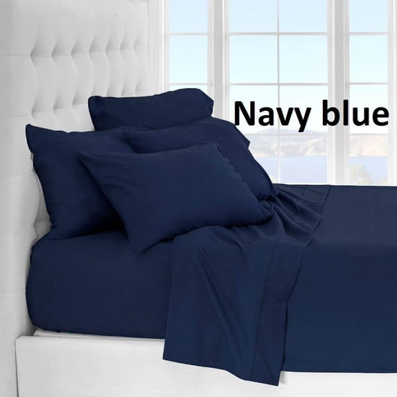 Amay Egyptian Cotton 600TC 4-PCs Sheet Set Fits Easily Fit upto 15" Inch Deeps Solid Pattern ( California King, Navy Blue )