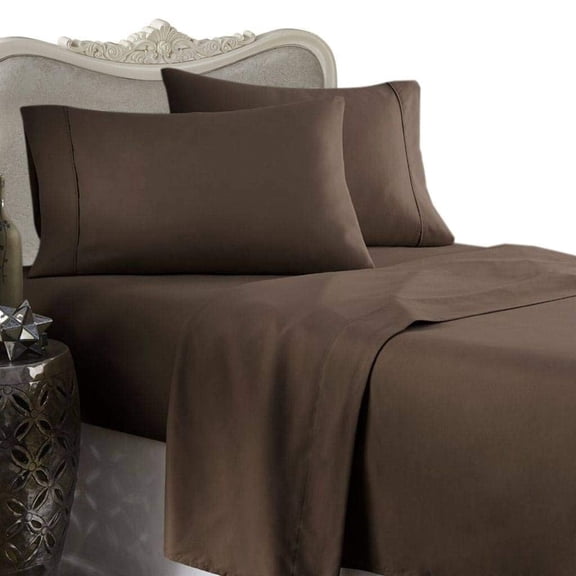 Amay Egyptian Cotton 600-Thread Count 4-PCs Sheet Set Fits Easily Fit upto 15" Inch Deep Pockets Solid( Twin XL, Chocolate )